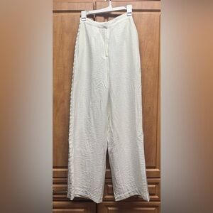 NWT High-Rise Wide-Leg Cream Pants with Side Button Detail